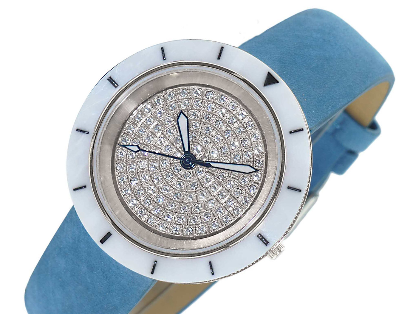 ONISS  Ladies, White High-tech Ceramic and Stainless Steel Case and Brown Genuine Leather Strap, ON7260-LBU (MSRP:  $550.00)