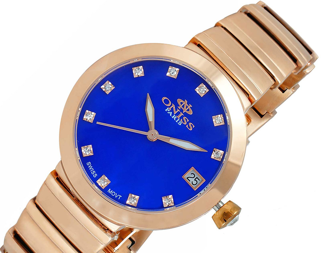 ONISS SWISS MOVEMENT, AUSTRIAN CRYSTAL ACCENT,RED  MOTHER OF PEARL DIAL, ON5559-31RGBU- RETAIL AT (MSRP: $425.00)