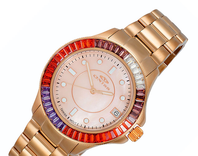 ONISS SWISS MOVEMENT, MULTI-COLOR AUSTRIAN CRYSTAL ACCENT, MOP DIAL,  ON7324-30_RGRG - RETAIL AT $550.00