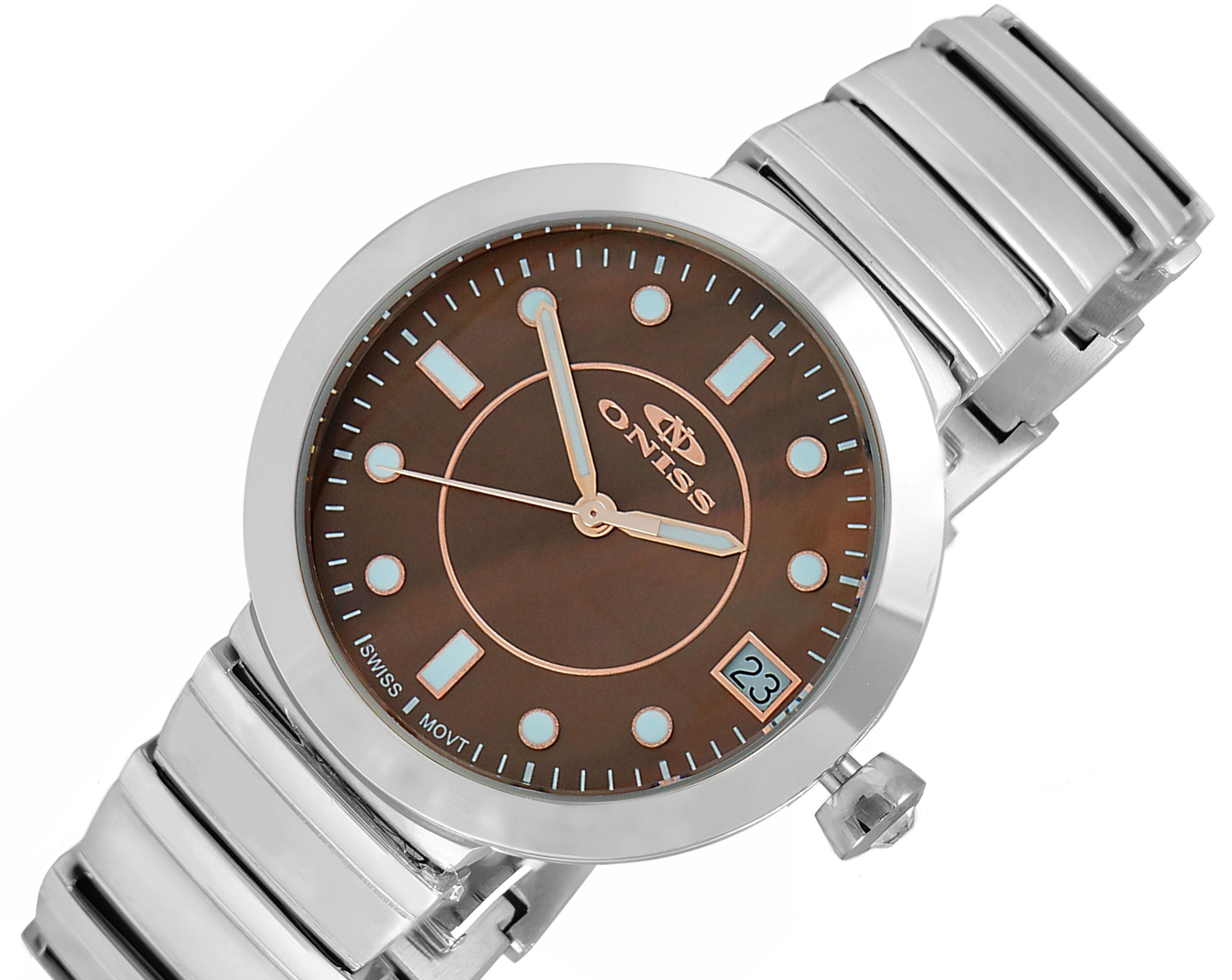 ONISS SWISS MOV'T. BROWN MOTHER OF PEARL DIAL, AUSTRIAN CRYSTAL, ON5559-12BNRG  - RETAIL AT (MSRP:$550.00)