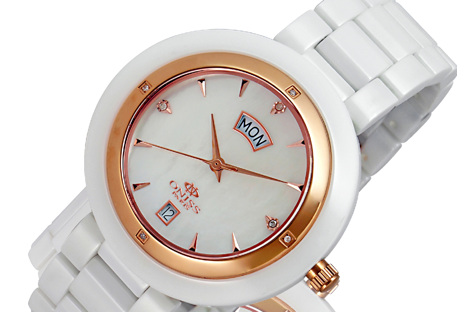 ONISS SWISS QUARTZ MOVEMENT, HIGH TECH CERAMIC, GENUINE DIAMONDS , MOP