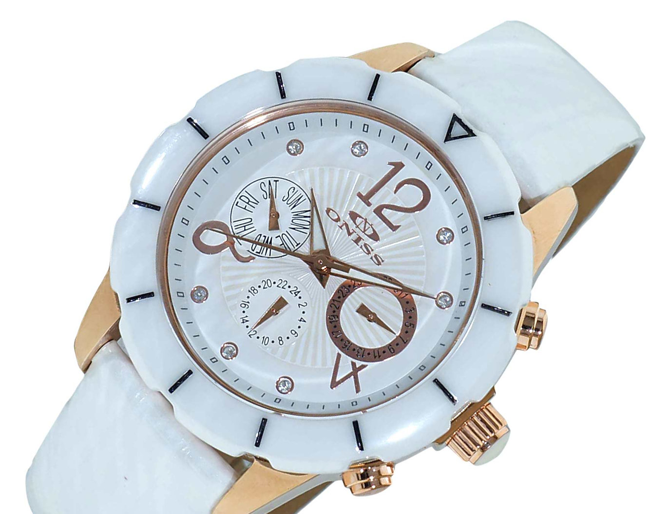 ONISS  White High-tech Ceramic  and Stainless Steel Case with White Genuine Leather Strap,  ON7200-LB_WT (MSRP: $ 550.00)