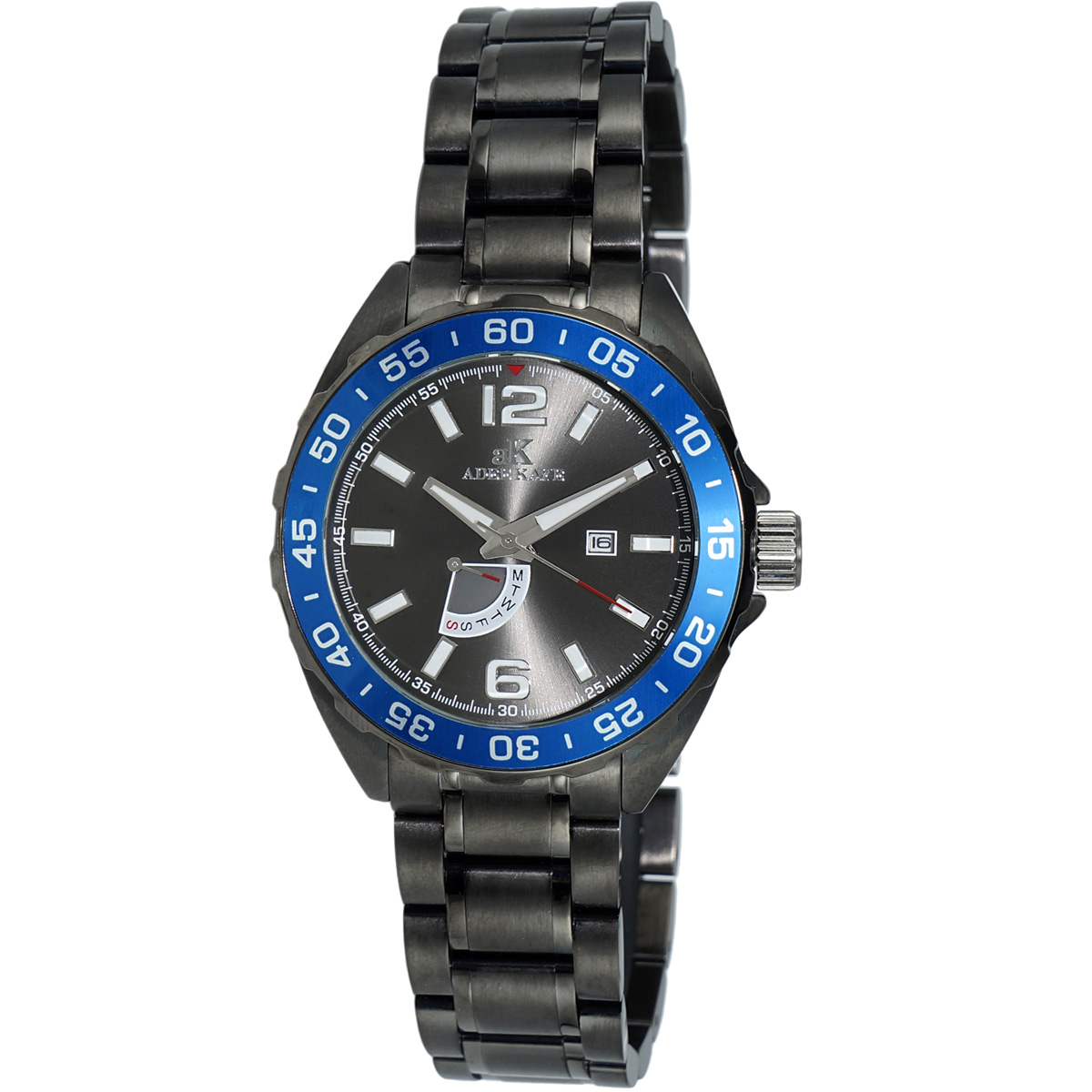 Retrograde day counter date window ip gun tone case and dial 