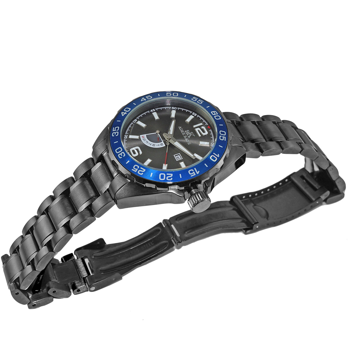 RETROGRADE DAY COUNTER DATE WINDOW IP GUN TONE CASE AND DIAL 