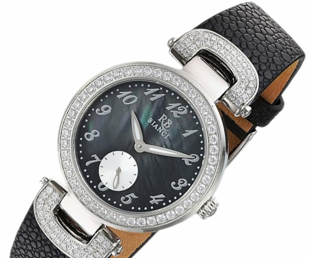 Roberti Bianci Women Stainless steel case, Leather strap, black mother of pearl dial, (MSRP: $350.00)