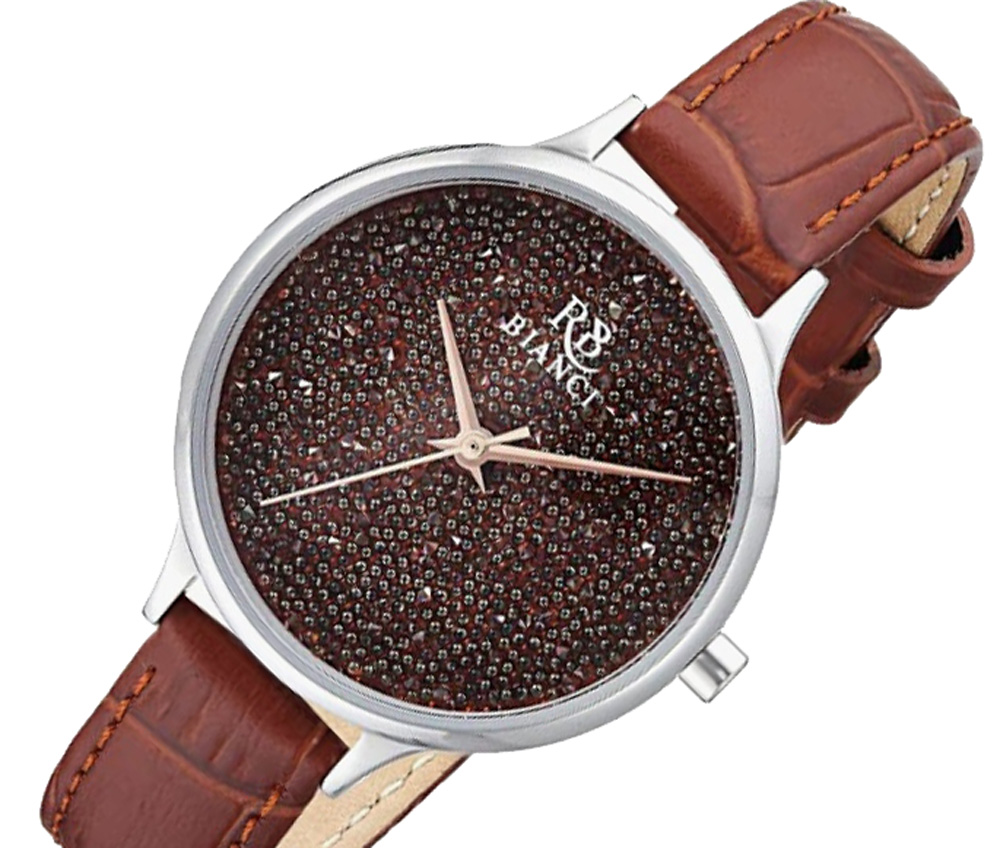 ROBERTO BIANCI Women's Watch Stainless steel case, leather strap, brown crystal dial