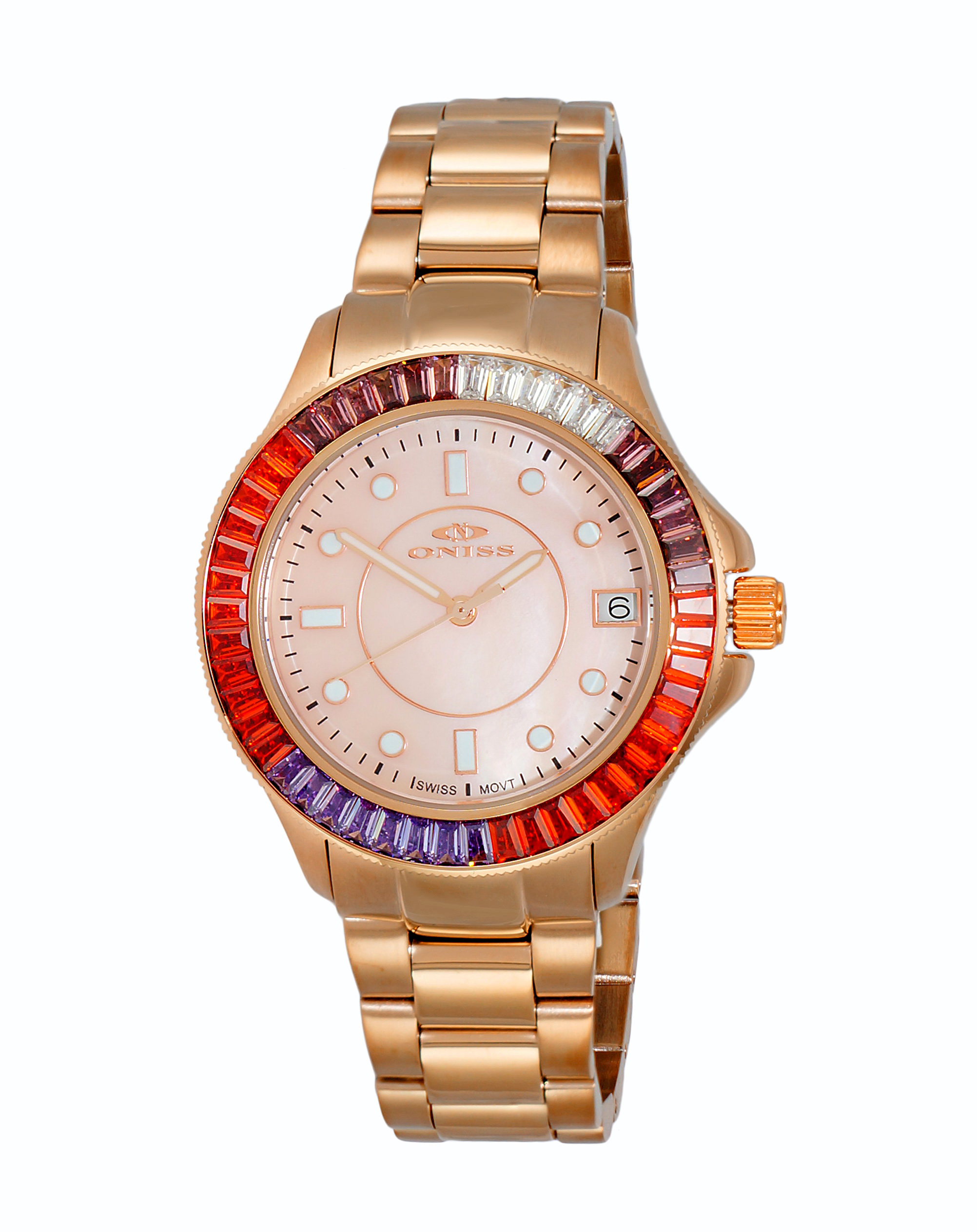 SWISS MOVEMENT, MULTI-COLOR AUSTRIAN CRYSTAL ACCENT, MOP DIAL,  ON7324-30_RGRG - RETAIL AT $550.00