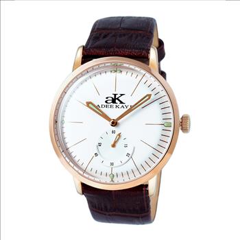 21 JEWELS AUTOMATIC MECHANICAL , DOME CRYSTAL AND GENUINE LEATHER BAND, AK9044-MRGSV_LB  RETAIL AT $600.00