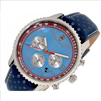 Lechateau, Men's VR32 Chronograph Movement, Blue-Maroon MOP Dial, Blue Leather Strap, C1S7023MR-BNBU_LBU- Retail at (MSRP: $2,148.00)