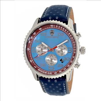 Lechateau, Men's VR32 Chronograph Movement, Blue-Maroon MOP Dial, Blue Leather Strap, C1S7023MR-BNBU_LBU- Retail at (MSRP: $2,148.00)