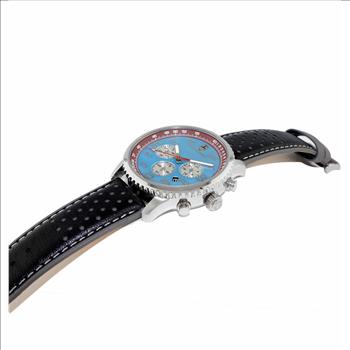 Lechateau, Men's VR32 Chronograph Movement, Blue-Maroon MOP Dial, Blue Leather Strap, C1S7023MR-BNBU_LBU- Retail at (MSRP: $2,148.00)