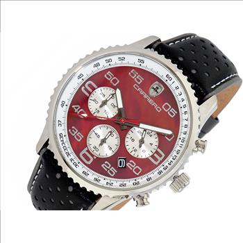 Lechateau - VR32 Movement Chronograph Mov't, Brown-White MOP Dial, Black Genuine Leather Band, (MSRP: $2,148.00)