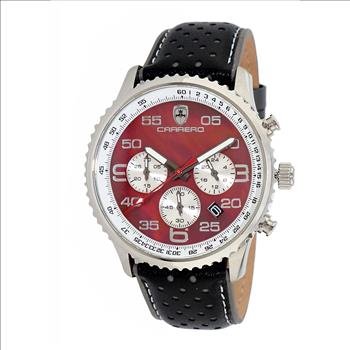 Lechateau - VR32 Movement Chronograph Mov't, Brown-White MOP Dial, Black Genuine Leather Band, (MSRP: $2,148.00)