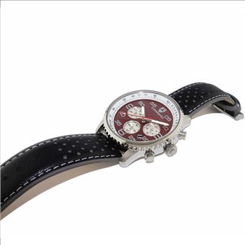 Lechateau - VR32 Movement Chronograph Mov't, Brown-White MOP Dial, Black Genuine Leather Band, (MSRP: $2,148.00)