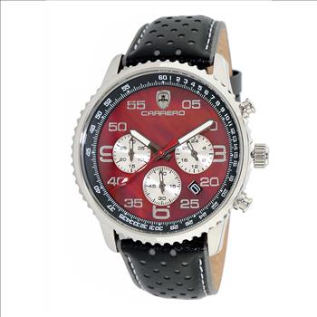 Lechateau - VR32 Movement Chronograph Mov't, Black-Brown MOP Dial, Black Genuine Leather Band, (MSRP: $2,148.00)