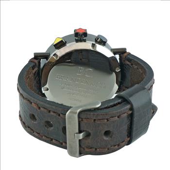 ADEE KAYE CHRONOGRAPH MOV'T, BLACK-IP STAINLESS STEEL CASE, BROWN VINTAGE STRAP, MULTI- COLOR HANDS , AT (MSRP:$625.00)