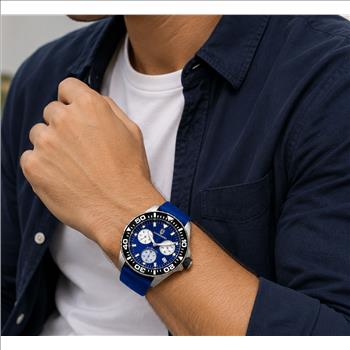 LeChateau, Men's Swiss Multi-Functiom Ronda X30 Mov't, Blue Dial - Black Bezel, Leatehr Strap,  C1BK8824-BU_BU - MSRP: $2,340.00