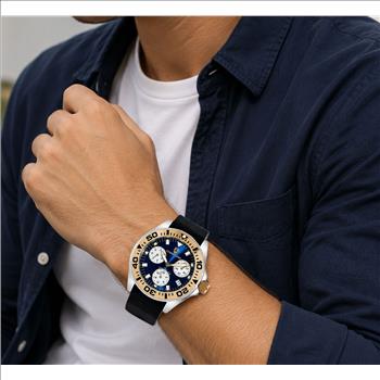 LeChateau, Men's Swiss Multi-Functiom Ronda X30 Mov't, Blue Dial - Gold Bezel, Leatehr Strap,  C1G8824-BU_BK - MSRP: $2,340.00