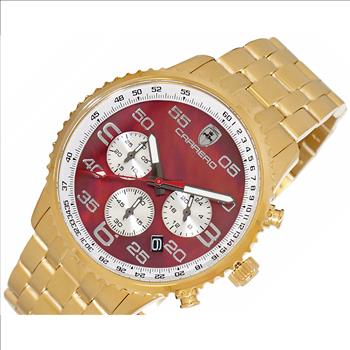 Lechateau - VR32 Mov't Chronograph Mov't, Maroon-MOP Dial, Gold tone Stainless Steel case and band  (MSRP: $2,220.00)