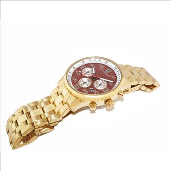 Lechateau - VR32 Mov't Chronograph Mov't, Maroon-MOP Dial, Gold tone Stainless Steel case and band  (MSRP: $2,220.00)