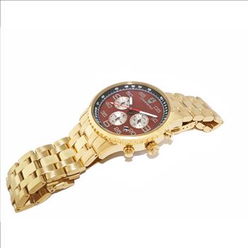 Lechateau - VR32 Mov't Chronograph Mov't, Maroon-MOP Dial, Gold tone Stainless Steel case and band  (MSRP: $2,220.00)