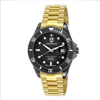 Lechateau Men's Automatic NH35 -21 JEWELS, Magnifying Date Dial with Exhibition Back, Black-IP Case, Goldtone Band - C1BK888BK_GO Retail at (MSRP: $ 2,124.00)