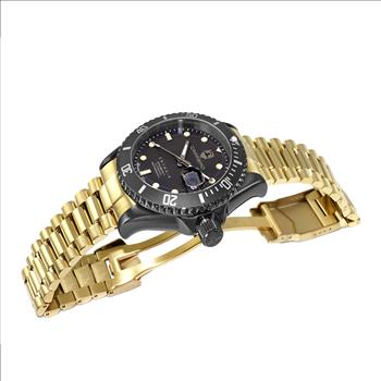 Lechateau Men's Automatic NH35 -21 JEWELS, Magnifying Date Dial with Exhibition Back, Black-IP Case, Goldtone Band - C1BK888BK_GO Retail at (MSRP: $ 2,124.00)