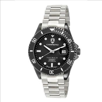 Lechateau Men's Automatic NH35 -21 JEWELS, Magnifying Date Dial with Exhibition Back, Black-IP Case, Silvertone Band, C1BK888BK_SS -  Retail at (MSRP: $ 2,124.00)