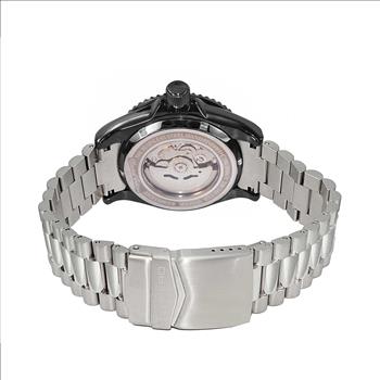 Lechateau Men's Automatic NH35 -21 JEWELS, Magnifying Date Dial with Exhibition Back, Black-IP Case, Silvertone Band, C1BK888BK_SS -  Retail at (MSRP: $ 2,124.00)