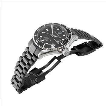 Lechateau Men's Automatic NH35 -21 JEWELS, Magnifying Date Dial with Exhibition Back, Silvertone Case, IP-Black Band - C1S888BK_IPB Retail at (MSRP: $ 2,124.00)