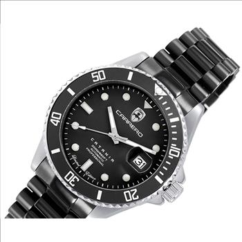 Lechateau Men's Automatic NH35 -21 JEWELS, Magnifying Date Dial with Exhibition Back, Silvertone Case, IP-Black Band - C1S888BK_IPB Retail at (MSRP: $ 2,124.00)