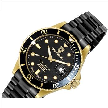 Lechateau Men's Automatic NH35 -21 JEWELS, Magnifying Date Dial with Exhibition Back, Goldtone Case, IP-Black Band - C1G888BK_IPB Retail at (MSRP: $ 2,124.00)