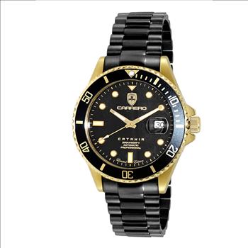 Lechateau Men's Automatic NH35 -21 JEWELS, Magnifying Date Dial with Exhibition Back, Goldtone Case, IP-Black Band - C1G888BK_IPB Retail at (MSRP: $ 2,124.00)