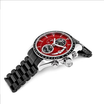 Lechateau Mens, Swiss-Ronda Chronograph Mov't, Maroon - Date Dial,IP-Black tone, MSRP: $2,468.00