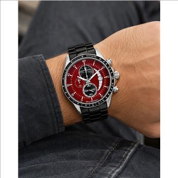 Lechateau Mens, Swiss-Ronda Chronograph Mov't, Maroon - Date Dial,IP-Black tone, MSRP: $2,468.00