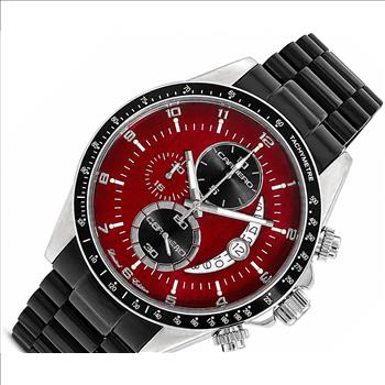Lechateau Mens, Swiss-Ronda Chronograph Mov't, Maroon - Date Dial,IP-Black tone, MSRP: $2,468.00