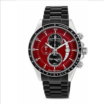 Lechateau Mens, Swiss-Ronda Chronograph Mov't, Maroon - Date Dial,IP-Black tone, MSRP: $2,468.00