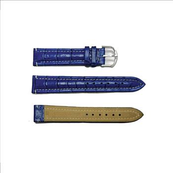 GENUINE LEATHER STRAP (18 mm) -  BLUE - WHITE STITCHES COLOR