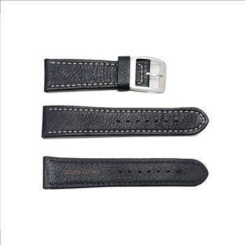 GENUINE LEATHER STRAP (24mm)-   BLACK COLOR WITH WHITE STITCHES