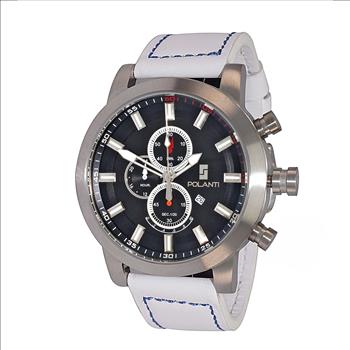 Lechateau Watches - POLANTI Men's Chronograph Mov't. Black Date Dial-White Strap, RG0001W_BK-SS, RETAIL AT (MSRP: $ 794.00)