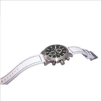 Lechateau Watches - POLANTI Men's Chronograph Mov't. Black Date Dial-White Strap, RG0001W_BK-SS, RETAIL AT (MSRP: $ 794.00)