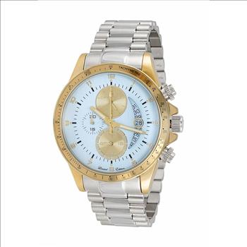 Lechateau Mens, Swiss-Ronda Chronograph Mov't, 2- Told Gold Case, Light Blue -Date Dial, C2T101LBU_SS- MSRP: $2,468.00