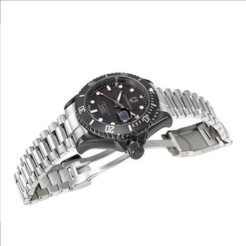 Lechateau Men's Automatic NH35 -21 JEWELS, Magnifying Date Dial with Exhibition Back, Black-IP Case, Silvertone Band, C1BK888BK_SS -  Retail at (MSRP: $ 2,124.00)