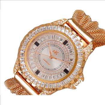 Adee Kaye MID-SIZE, Rosetone Mesh-band , Sunray dial, 183pcs setting stone, AK2727-R_MESH, MSRP: $345.00