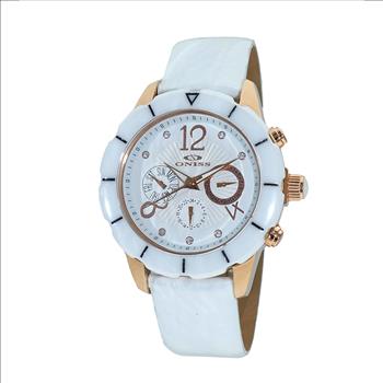 ONISS  White High-tech Ceramic  and Stainless Steel Case with White Genuine Leather Strap,  ON7200-LB_WT (MSRP: $ 550.00)
