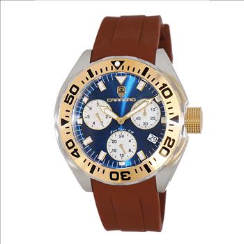 LeChateau, Men's Swiss Multi-Functiom Ronda X30 Mov't, Blue  Dial - Gold Bezel, Brown Silicon Band,  C1G8824-BU_BN - MSRP: $2,340.00