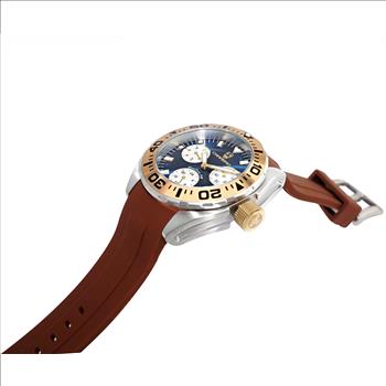LeChateau, Men's Swiss Multi-Functiom Ronda X30 Mov't, Blue  Dial - Gold Bezel, Brown Silicon Band,  C1G8824-BU_BN - MSRP: $2,340.00