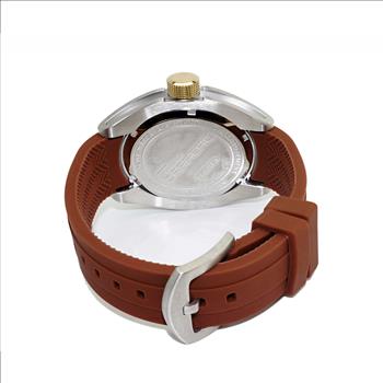 LeChateau, Men's Swiss Multi-Functiom Ronda X30 Mov't, Blue  Dial - Gold Bezel, Brown Silicon Band,  C1G8824-BU_BN - MSRP: $2,340.00