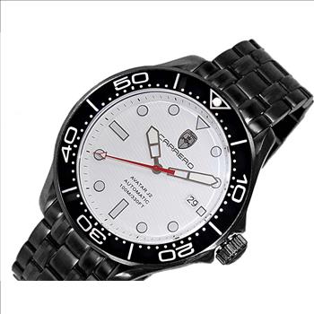 LeChateaue, NH35-24 Jewel Austomatic Mov't, Date Dial-White, Black-IP tone case and band, C1B6161BK_WT RETAIL AT (MSRP: $2,268.00)