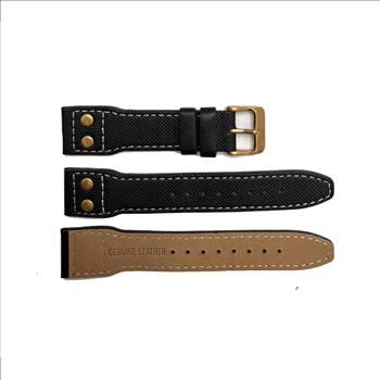GENUINE LEATHER REPLACEMENT STRAP (22 mm)  - (BLACK WITH ROSETONE BUTTON) TEXTURE